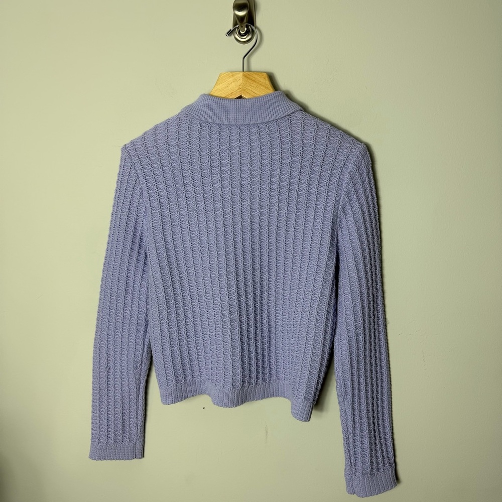 Ann Taylor Purple Sweater Cardigan Jacket Lavender Gold Buttons Medium Petite *B - Picture 11 of 11